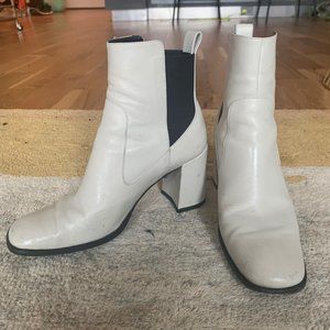 Via Spiga Square Toe White Chelsea Boots